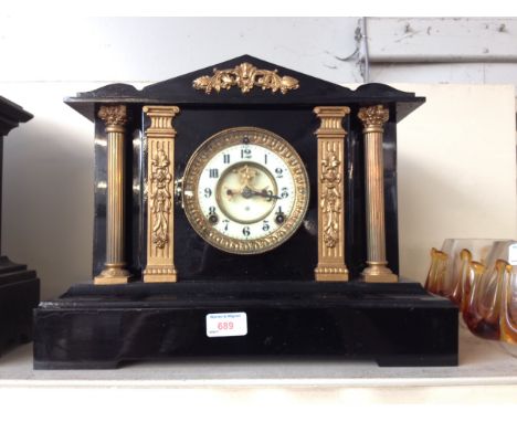 ANSONIA BLACK MANTEL CLOCK. W40CM