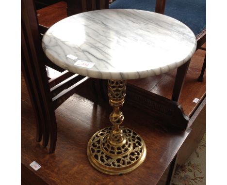 MARBLE TOP BRASS PILLAR TABLE. H45CM