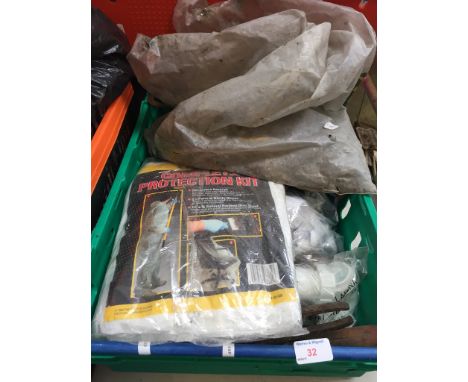 BOX CONTAINING TOOLS, PLASTIC PIPE FITTINGS, NAILS ETC.