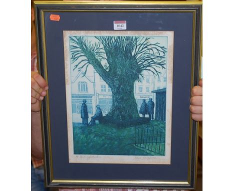 Dilys Hallybone - Waiting for the bus, artist proof lithograph, signed and titled in pencil to the margin, 33 x 25cm