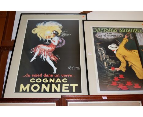 Two French advertising poster prints in the Art Deco style, framed and glazed