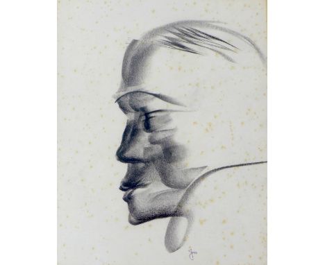Jean Shepeard (British, 1904-1989): a charcoal portrait of actor Clive Brook (1887-1974), signed with a monogram, with label 