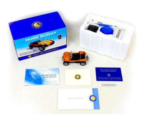 A Franklin Mint die-cast 1/24 scale Meyers Manx Dune Buggy, in yellow with fibreglass body, and original box. 