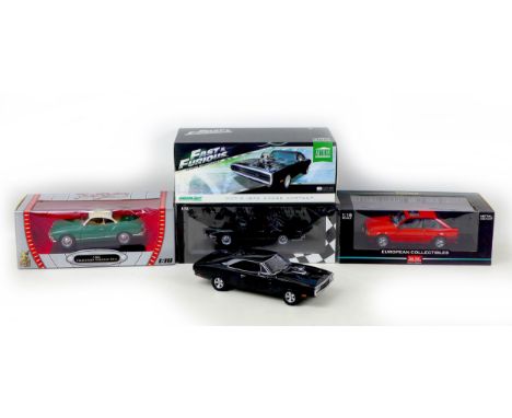 Four 1/18 scale die-cast model cars, comprising a limited edition Minichamps VW Karmann Ghia 1970, an Artisan Collection Fast