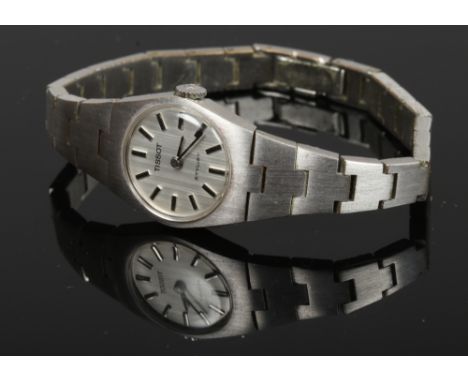 A ladies stainless steel Tissot stylist manual wristwatch with applied baton markers.