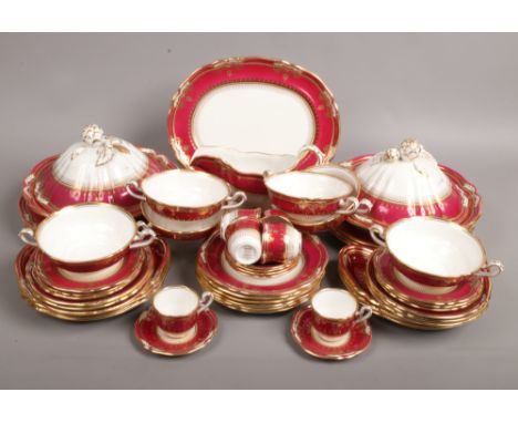 A Spode Lancaster red six place dinner service.Condition report intended as a guide only.No chips or cracks. Coloured grounds