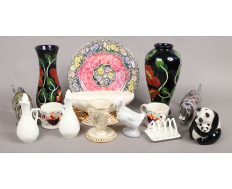 A group of collectables including Murano style fish, Wade Royal Worcester spill vase (one small chip) Nao, Maling etc.