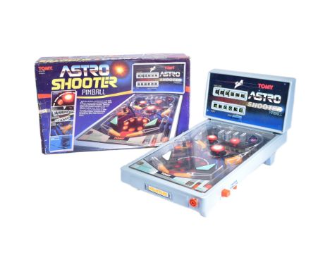 Retro Toys - a vintage 1980s Tomy made table top arcade style Astro Shooter pinball machine with automatic scoreboard, flashi