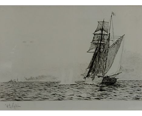 William Lionel Wyllie, sailing vessels at sea, etching, signed in pencil, 17cms x 24cms 