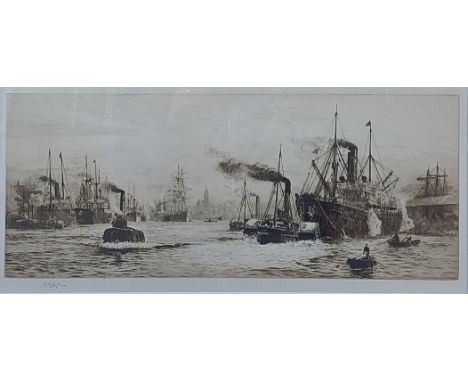 William Lionel Wyllie, The Clyde At Govan, etching, signed in pencil, 22cms x 51cms 