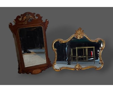 A Chippendale style wall mirror with Eagle cresting together with a gilt framed wall mirror 