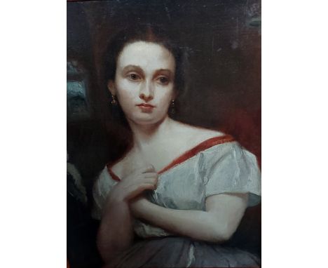 Continental School, portrait of a girl in period dress, oil on canvas, unsigned, 49cms x 38cms 