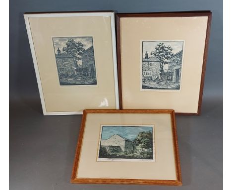 Norman Tennant, Yorkshire Farmyard, etching signed in pencil together with two others by the same artist 