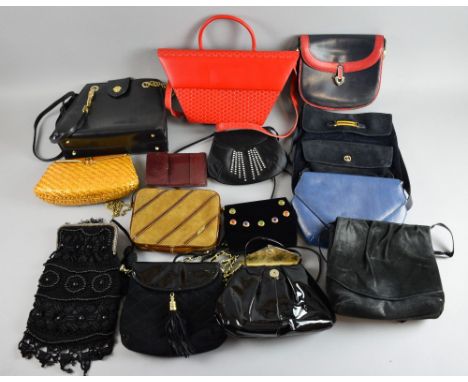 Group of vintage handbags, including Charles Jourdan a Charles Demery Souleiado cotton maxi skirt and vintage fabric.  