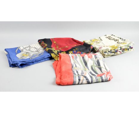 Collection of silk and other scarves including Longchamp with buckle design, Liberty with butterflies design,  Jacqmar cotton