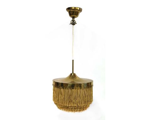 A brass light pendant, designed by Hans-Agne Jakobsson, with a tasselled fringe, 28cm diameter 86cm high