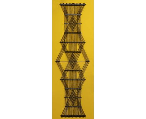 *Peter Collingwood (1922-2008), 'M200. No. 10', a microgauze wall hanging of woven linen and steel, signed on label and stamp