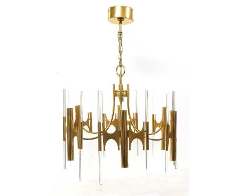 A Sciolari chandelier, c.1970, gold-plated with glass rods, with original Sciolari label, 48cm diameter 70cm high