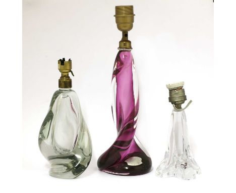 A large Val St Lambert glass lamp, mid-20th century, cased in clear over pink, with original label and signature to base , 36