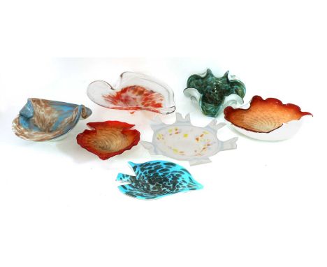 Seven Italian Murano glass dishes, 1960s/70s, various shapes and designs, unsigned, largest 27cm long (7)
