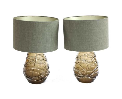 A pair of contemporary Porta Romana glass table lamp bases, 46.5cm high (2)