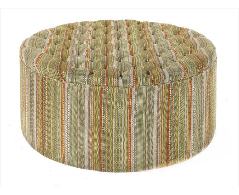 A contemporary circular pouffe, upholstered in Paul Smith 'Greige &amp; Peat' from the 'Point' range for Maharam, 100cm diame