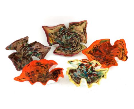 Five Italian Murano millefiori glass dishes, 1960s/70s, in the shape of leaves, unsigned, largest 29cm diameter (5)