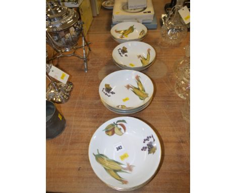 A collection of ten Royal Worcester 'Evesham' pattern soup plates.