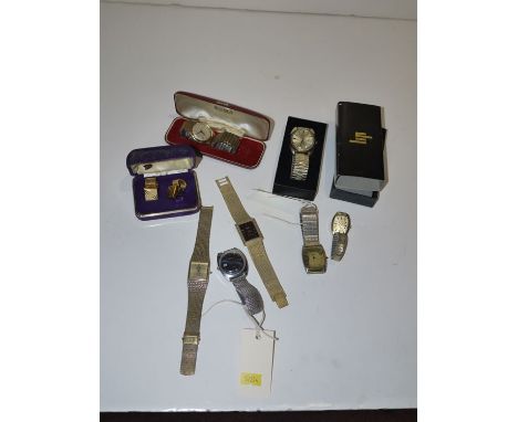 A quantity of wristwatches by Timex, Rotary, Tissot, Roamer; together with a pair of cufflinks.
