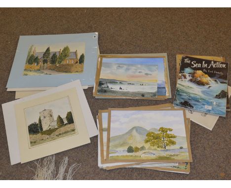 A reproduction Winnie The Pooh print, after Ernest Howard Shepard; a large quantity of watercolour landscapes and marine view