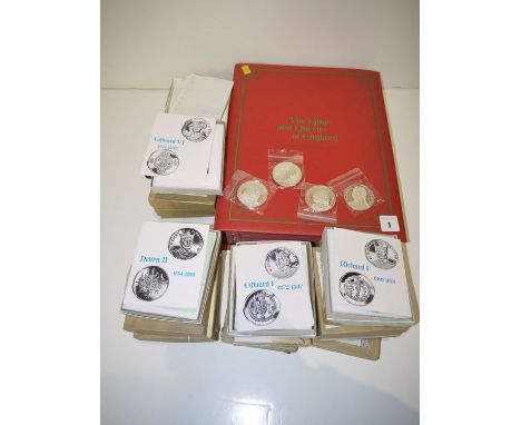 Twenty-two silver medallions by John Pinches, The Kings and Queens of England, sculptured by Michael Rizzello & William Gardn