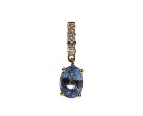 SAPPHIRE AND DIAMOND PENDANT, the oval sapphire suspended from a diamond set bale, the round brilliant cut diamonds totalling