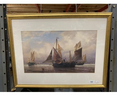 A GILT FRAMED PRINT OF FISHING BOATS 65CM X 50CM 