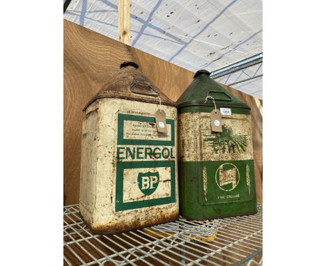 A VINTAGE AGRICASTROL 5 GALLON OIL DRUM AND A FURTHER BP 5 GALLON OIL DRUM 