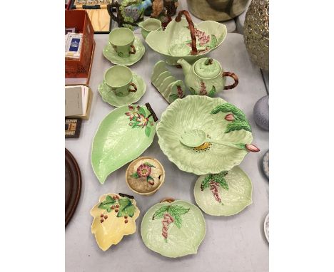 A COLLECTION OF CARLTONWARE LEAF PATTERN TO INCLUDE CUPS, SAUCERS, PRESERVE POT, SALAD BOWL, TOAST RACK, TEAPOT, PLATES, ETC 