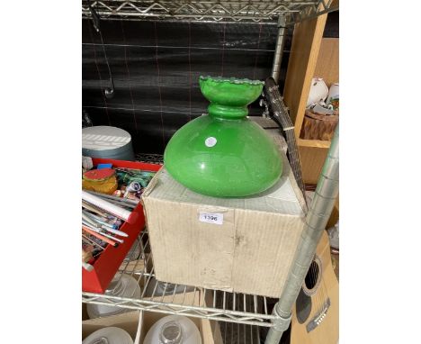A PAIR OF RETRO GREEN LIGHT SHADES 