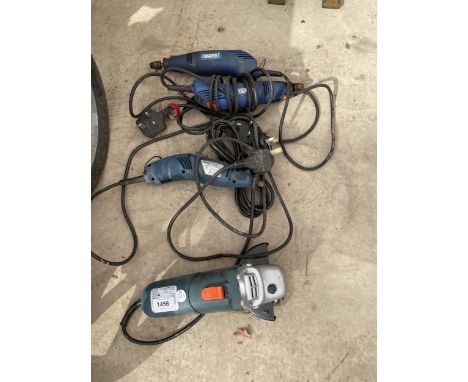AN ASSORTMENT OF TOOLS TO INCLUDE THREE DRAPER DREMMEL DRILLS AND A DRAPER ANGLE GRINDER 