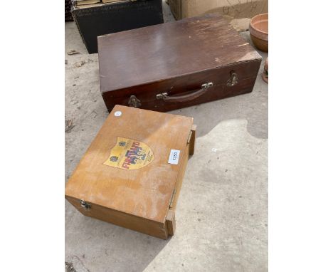 A VINTAGE WALLACE AND CAMERON FIRST AID CASE AND A FURTHER VINTAGE WOODEN TRAVEL CASE 
