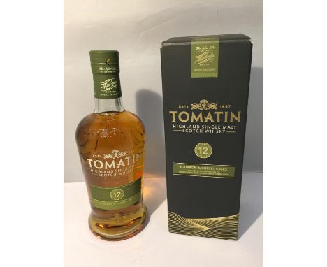 A 70CL BOTTLE OF TOMATIN 12 YEAR AGED HIGHLAND SINGLE MALT SCOTCH WHISKY 43% VOL.  ALL PROCEEDS TO GO TO EAST CHESHIRE HOSPIC