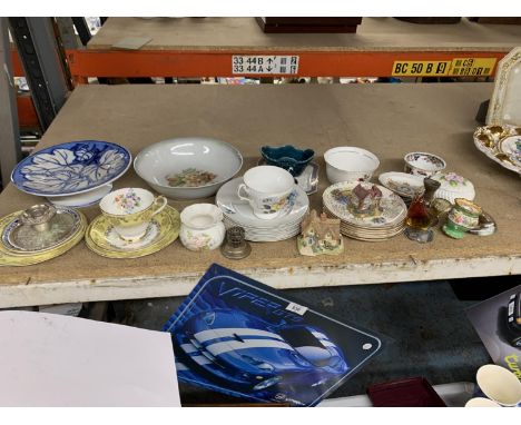 A COLLECTION OF ITEMS INCLUDINGPLATES, CUPS, TRINKET BOXES, HOUSES, ETC 