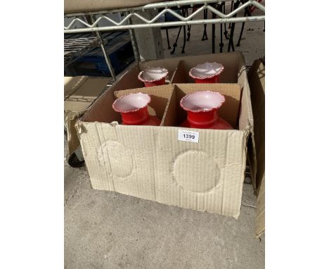 FOUR RETRO RED GLASS LIGHT SHADES 