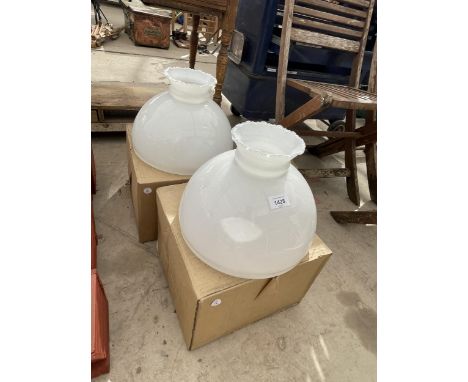 A PAIR OF RETRO WHITE GLASS LIGHT SHADES 