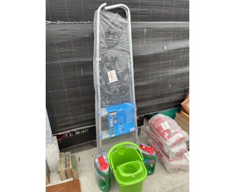 A STEP LADDER, A MOP BUCKET AND LAWN THICKENER 