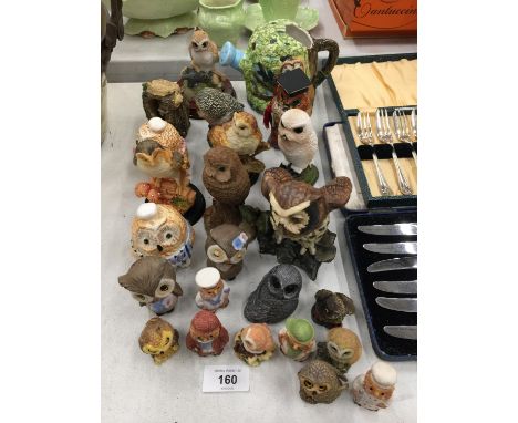 A COLLECTION OF CERAMIC OWLS OF VARIOUS SIZES 