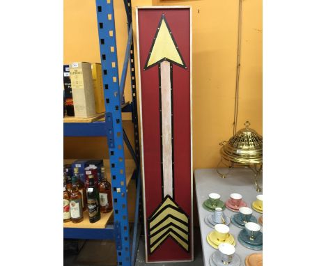 A VERY LARGE HANDPAINTED ARROW SIGN 217CM X 43CM 