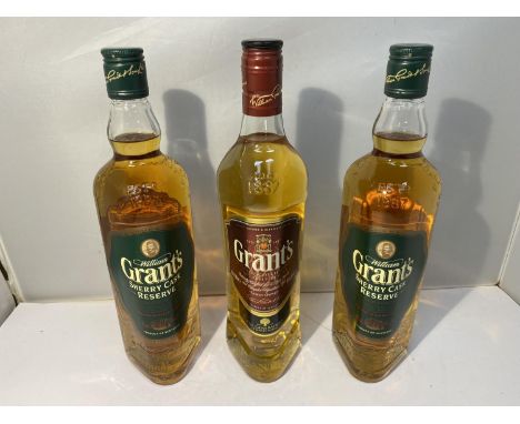 THREE 70CL BOTTLES OF GRANTS WHISKY, TWO FINEST SCOTCH AND A THIRD BLENDED SCOTCH 40% VOL 