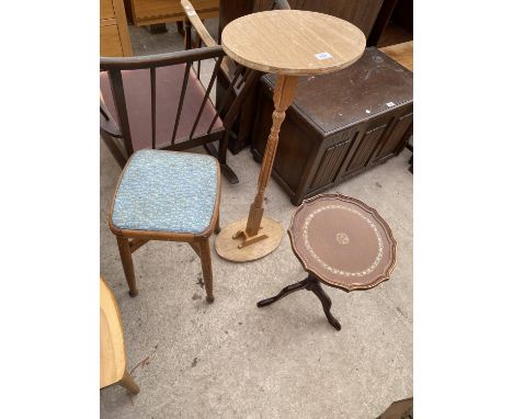 A 1950'S STOOL, JARDINIER STAND AND WINE TABLE 