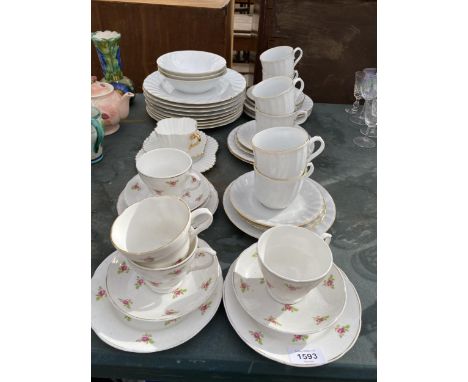 AN ASSORTMENT OF CERAMICS TO INCLUDE MAYFAIR TRIOS, AND HARMONY TEA SERVICE ITEMS ETC 