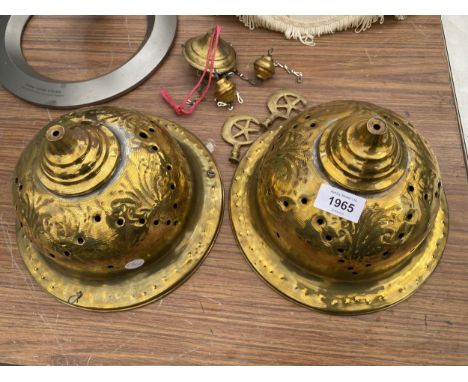 TWO DECORATIVE BRASS LIGHT SHADES 