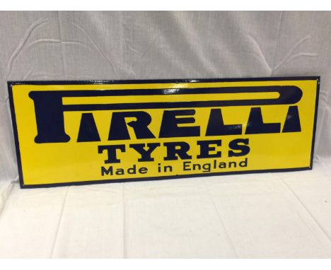 A LARGE ENAMEL PIRELLI TYRES SIGN 92CM X 31CM 